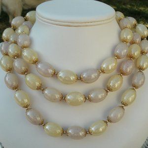 Vintage 56" Endless, Light Yellow Beaded Necklace